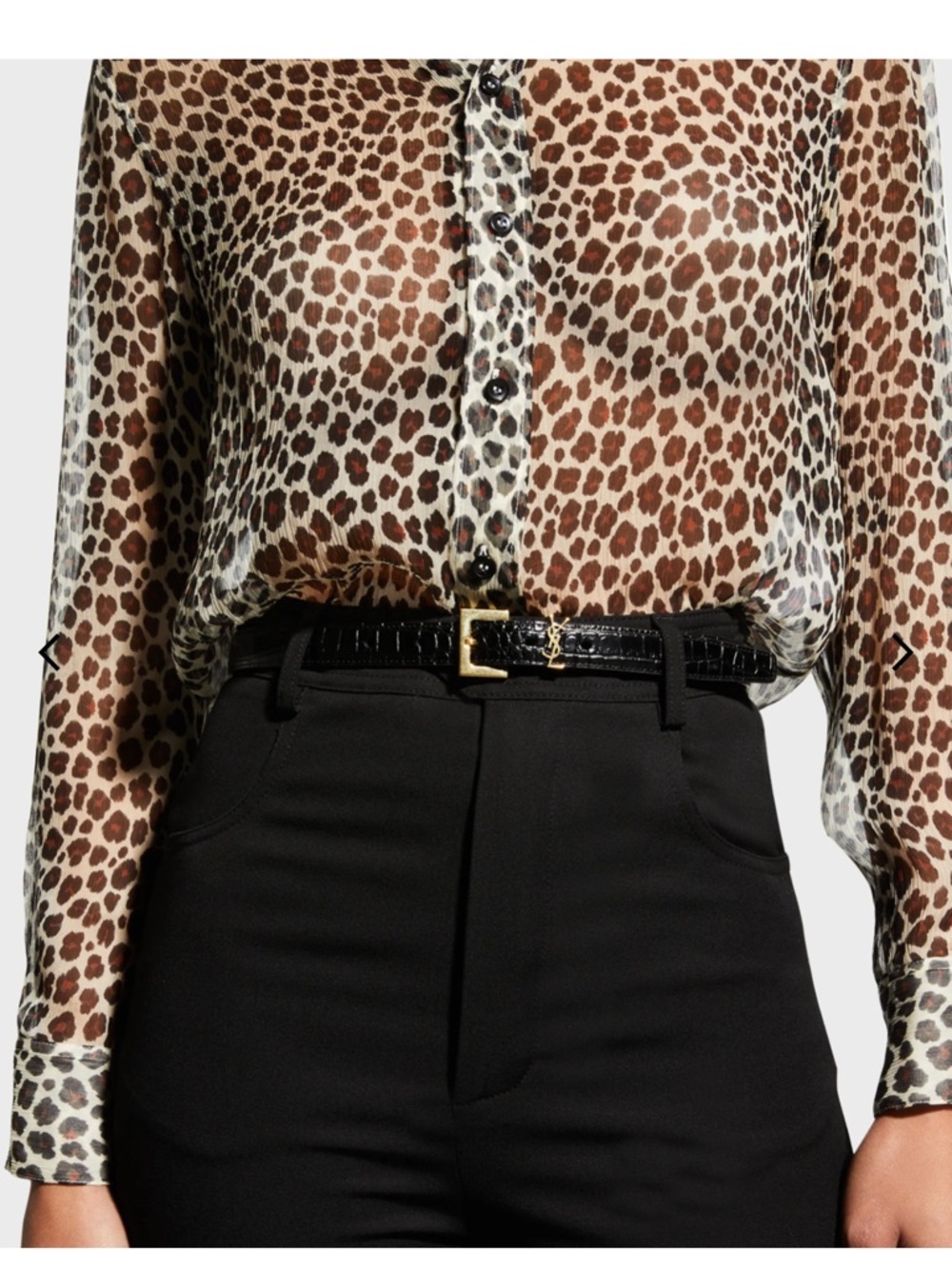 Saint Laurent Black Cassandre embellished croc-effect Leather Logo Buckle Belt - Picture 1 of 8